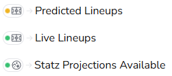 Statz fixture card icon legend - predicted lineups, live lineups, and Statz projections