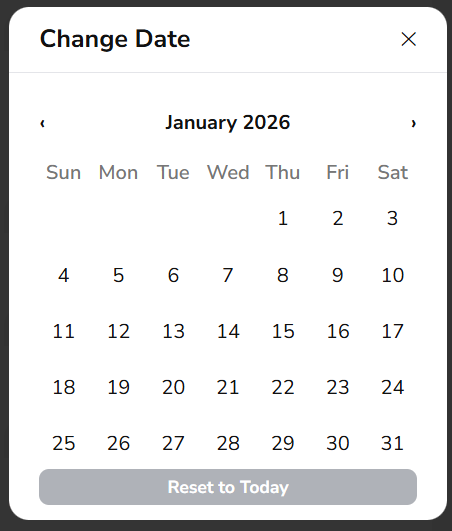 Statz Fixtures date picker calendar modal
